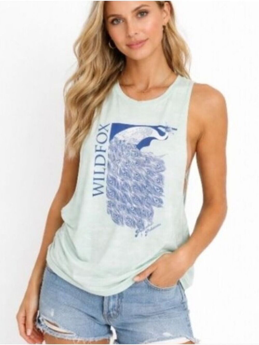 Wildfox RARE Mint Green Tank Top with Purple Peacock & Palomas Graphic